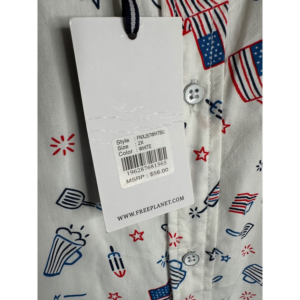 Free Planet Mens 2X White Patriotic BBQ Fireworks Button‎ Up Shirt - Picture 4 of 14